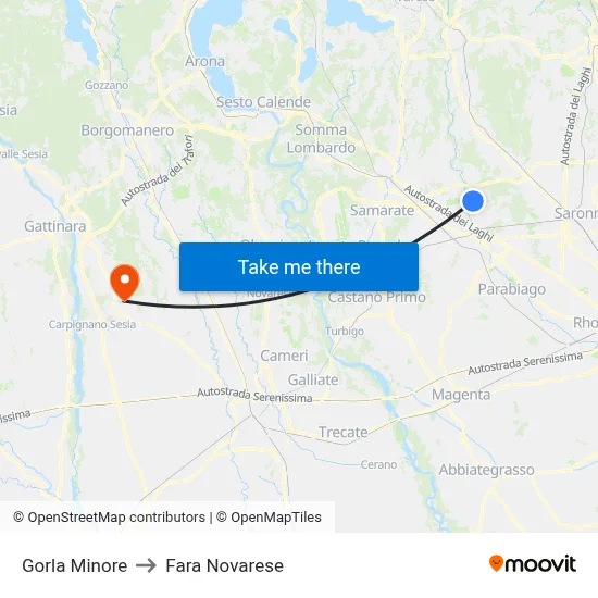 Gorla Minore to Fara Novarese map