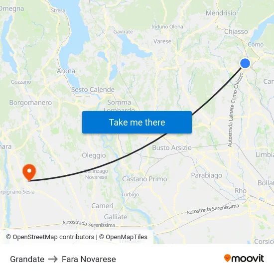 Grandate to Fara Novarese map