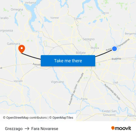 Grezzago to Fara Novarese map