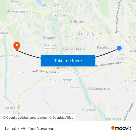 Lainate to Fara Novarese map
