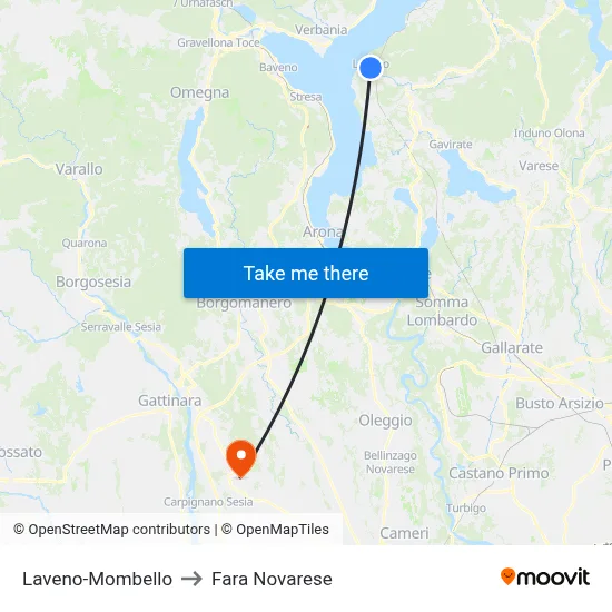 Laveno-Mombello to Fara Novarese map