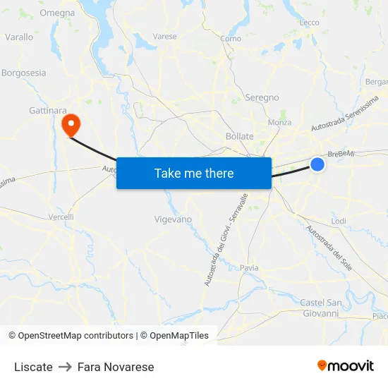 Liscate to Fara Novarese map