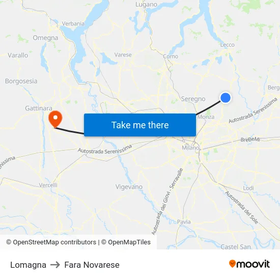 Lomagna to Fara Novarese map