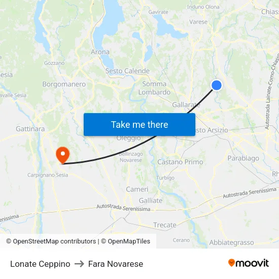 Lonate Ceppino to Fara Novarese map