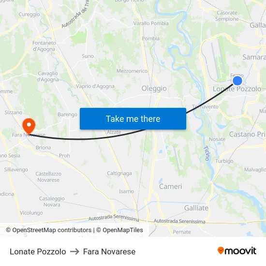 Lonate Pozzolo to Fara Novarese map