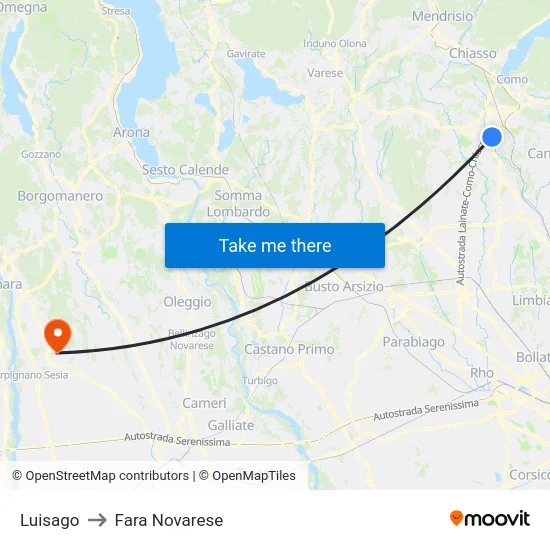Luisago to Fara Novarese map