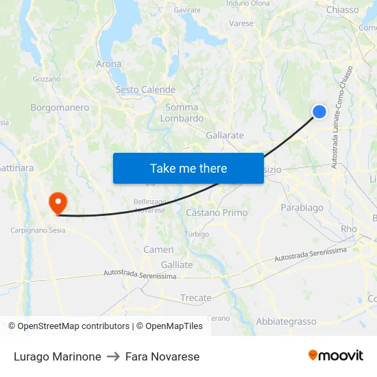 Lurago Marinone to Fara Novarese map