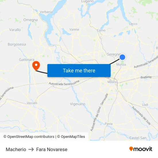 Macherio to Fara Novarese map