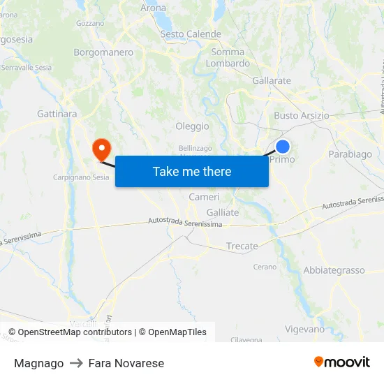 Magnago to Fara Novarese map