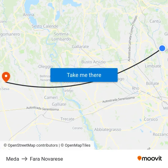 Meda to Fara Novarese map