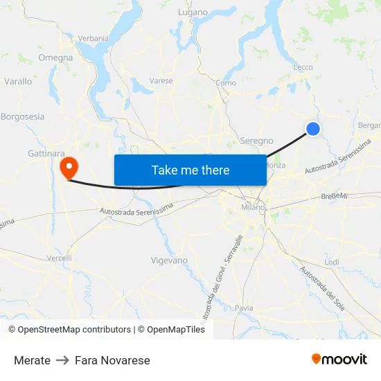 Merate to Fara Novarese map