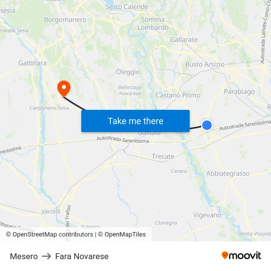 Mesero to Fara Novarese map