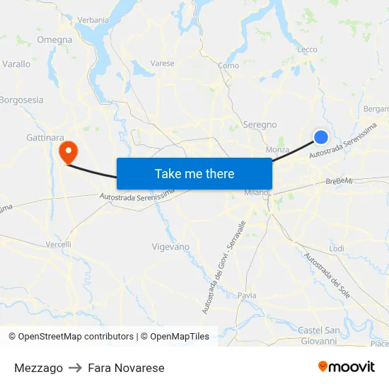 Mezzago to Fara Novarese map