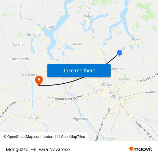 Monguzzo to Fara Novarese map