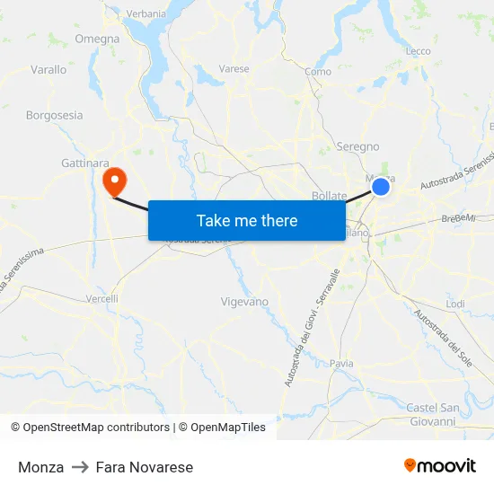 Monza to Fara Novarese map