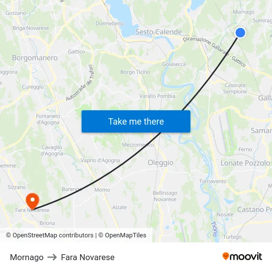 Mornago to Fara Novarese map