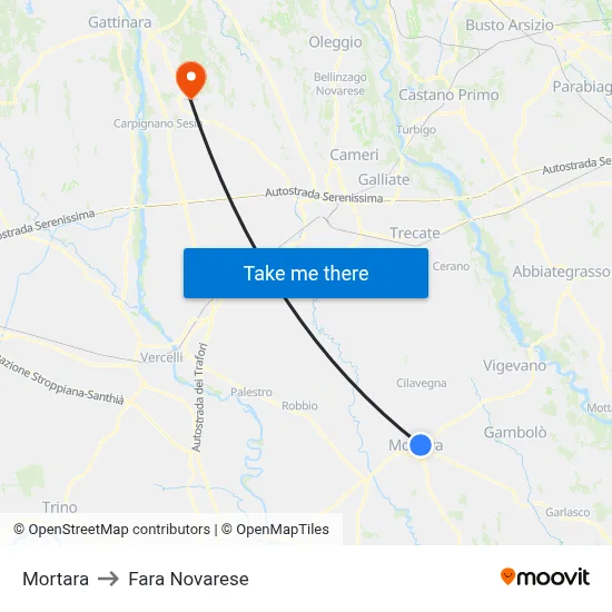 Mortara to Fara Novarese map