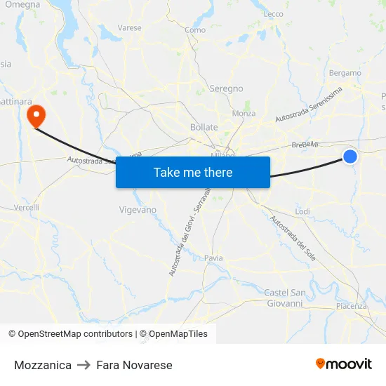 Mozzanica to Fara Novarese map