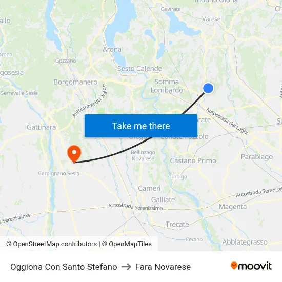 Oggiona Con Santo Stefano to Fara Novarese map