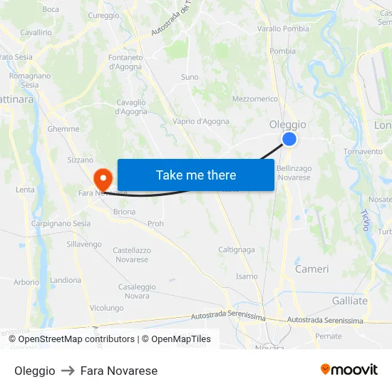 Oleggio to Fara Novarese map