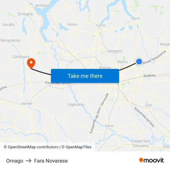 Ornago to Fara Novarese map