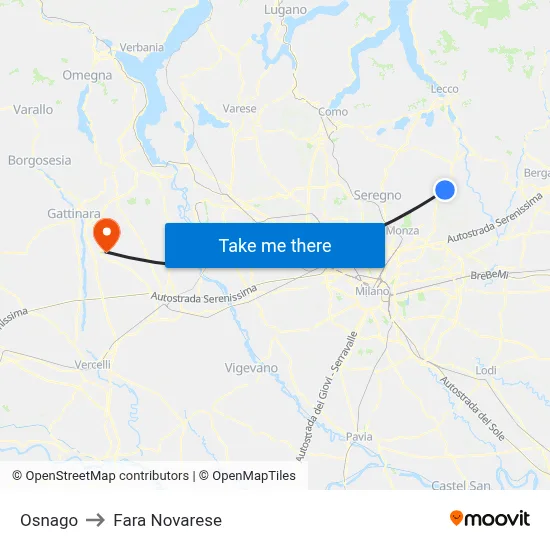 Osnago to Fara Novarese map