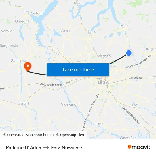 Paderno D' Adda to Fara Novarese map
