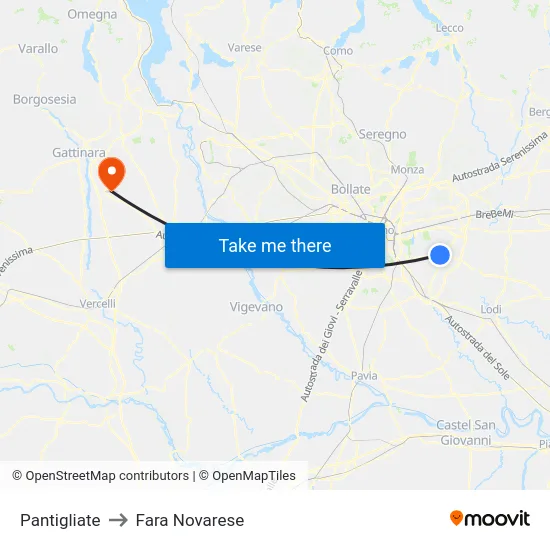 Pantigliate to Fara Novarese map