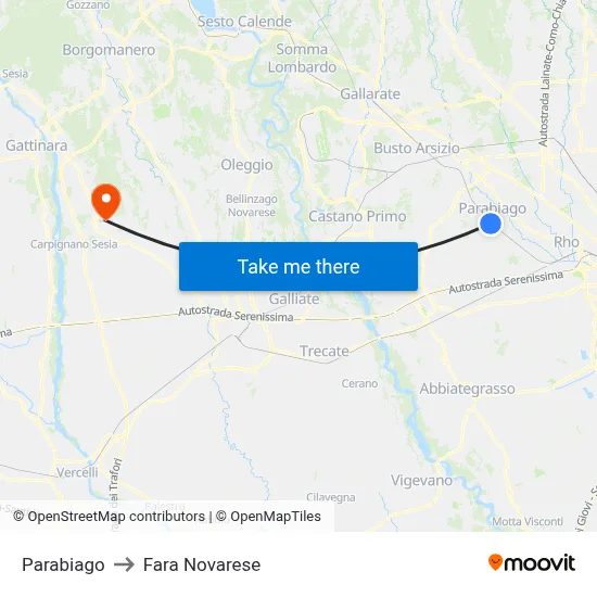 Parabiago to Fara Novarese map