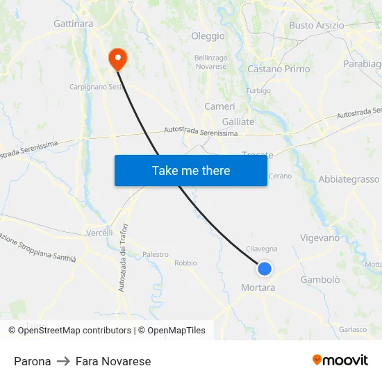 Parona to Fara Novarese map