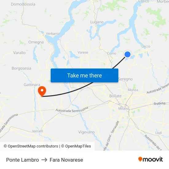 Ponte Lambro to Fara Novarese map