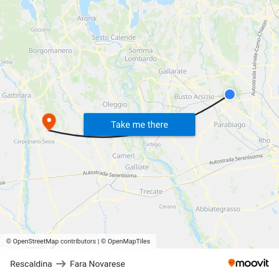 Rescaldina to Fara Novarese map