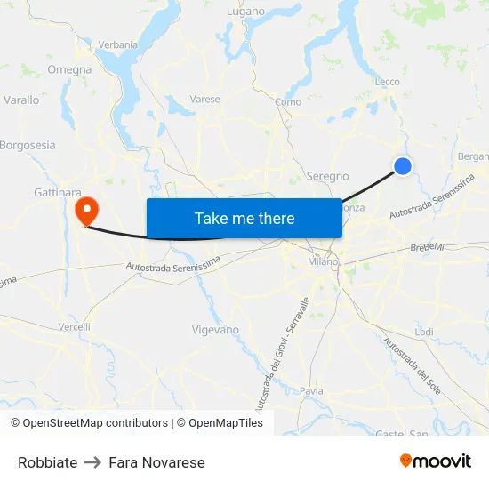 Robbiate to Fara Novarese map