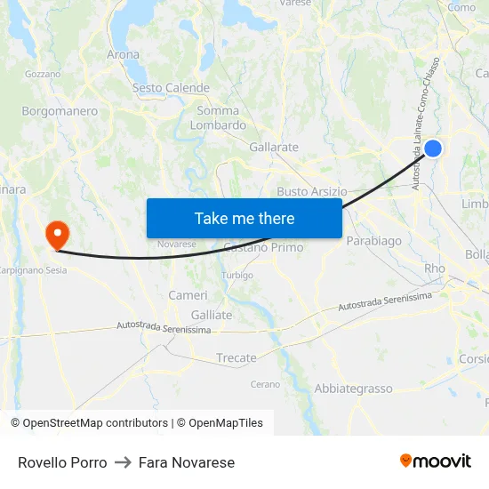Rovello Porro to Fara Novarese map