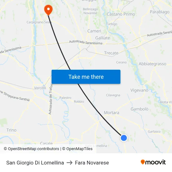 San Giorgio Di Lomellina to Fara Novarese map
