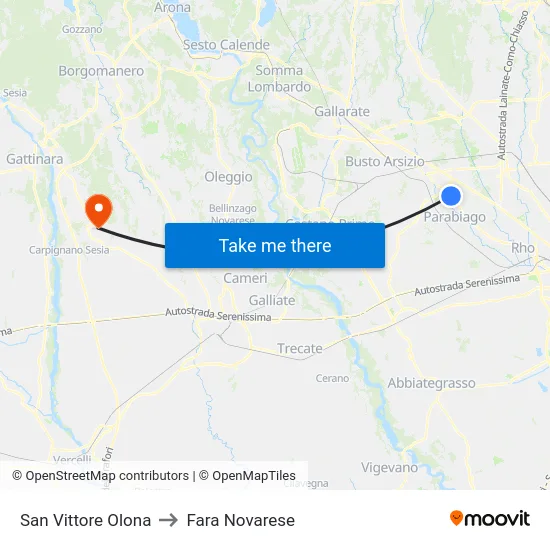San Vittore Olona to Fara Novarese map
