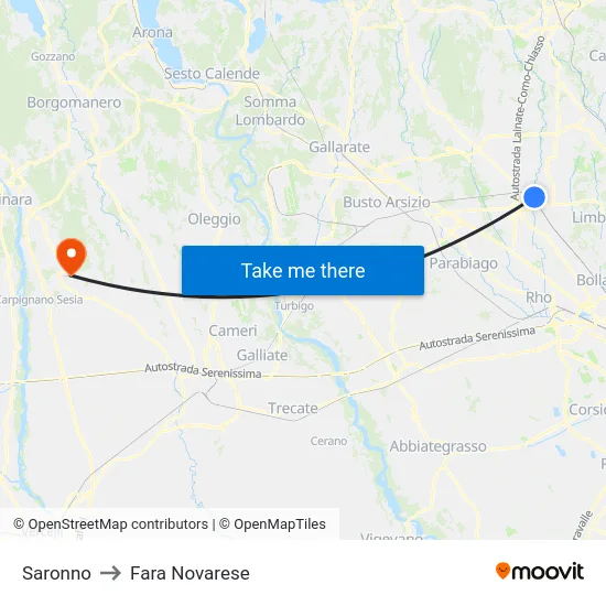 Saronno to Fara Novarese map