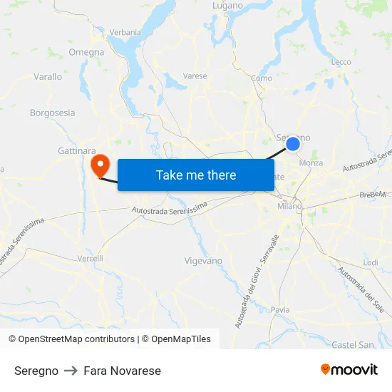 Seregno to Fara Novarese map