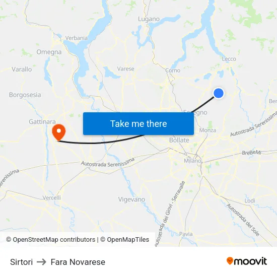 Sirtori to Fara Novarese map