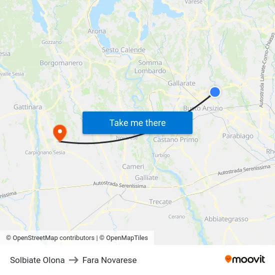 Solbiate Olona to Fara Novarese map