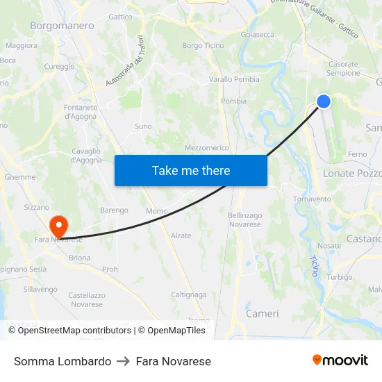 Somma Lombardo to Fara Novarese map