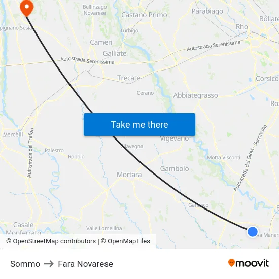 Sommo to Fara Novarese map