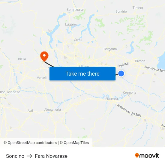 Soncino to Fara Novarese map