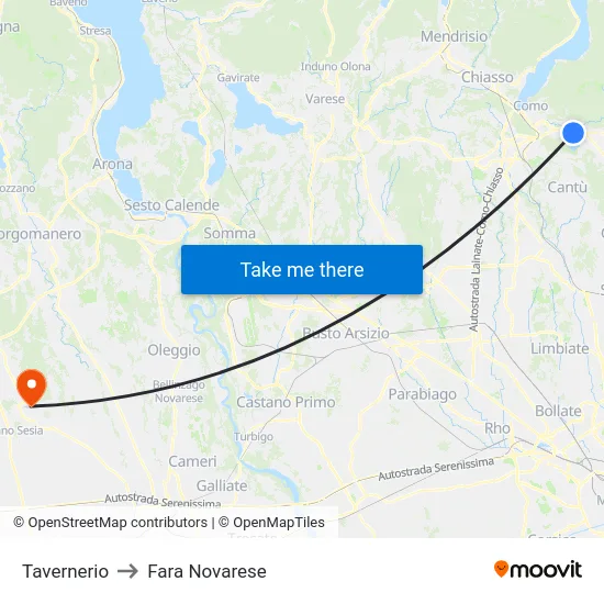 Tavernerio to Fara Novarese map