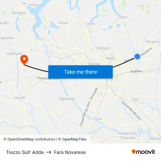 Trezzo Sull' Adda to Fara Novarese map