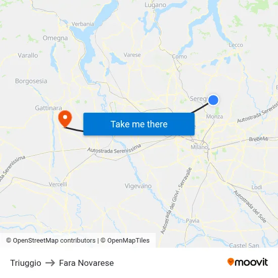 Triuggio to Fara Novarese map