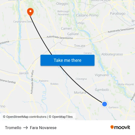 Tromello to Fara Novarese map