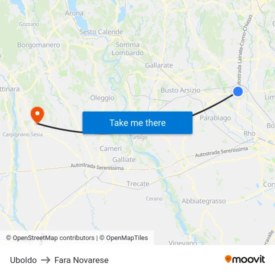 Uboldo to Fara Novarese map