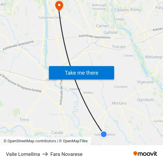 Valle Lomellina to Fara Novarese map