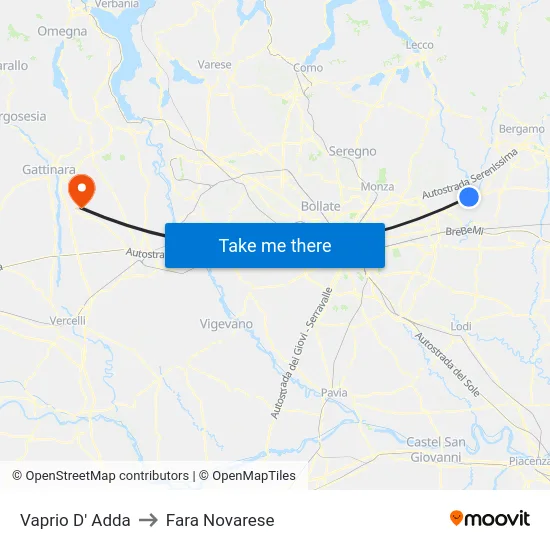 Vaprio D' Adda to Fara Novarese map